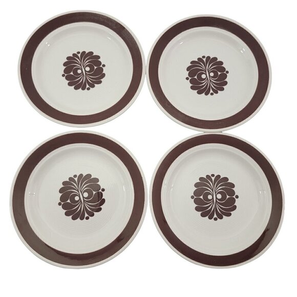 Vtg Egersund Norway TANA Brown Retro Appetizer Dessert Bread & Plates – Set of 4 - Picture 1 of 12